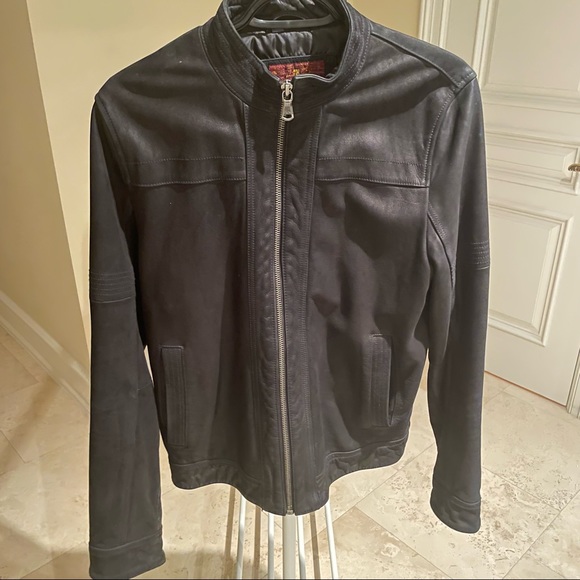 7 For All Mankind Black Leather Bomber - Picture 2 of 7